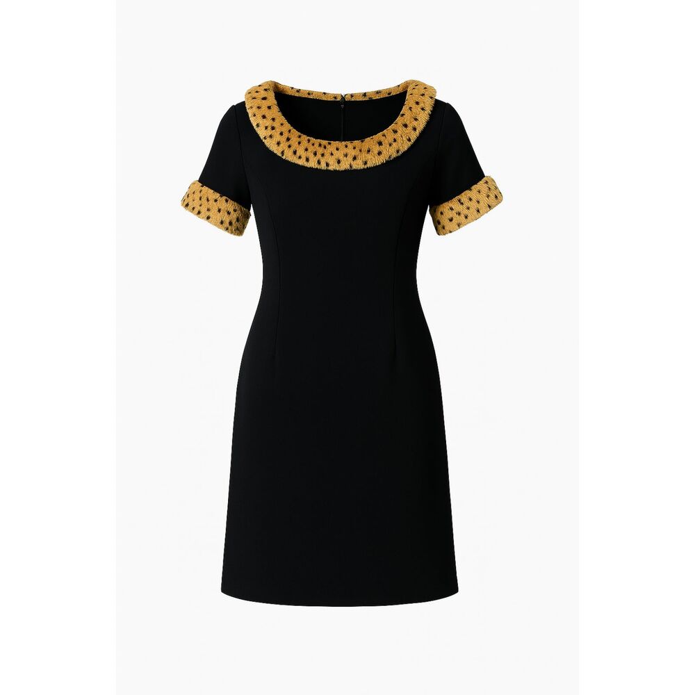 Julie Brown NYC Black Cocktail Dress w/ Leopard Fur Trim | Chic & Classic | Sz M